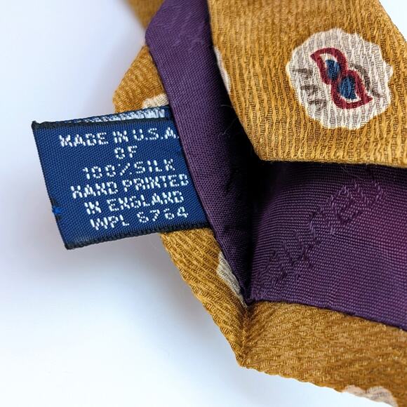 Vintage Nautica Silk Tie Gold Abstract Geometric Preppy 90s Retro Made in USA - Picture 7 of 9